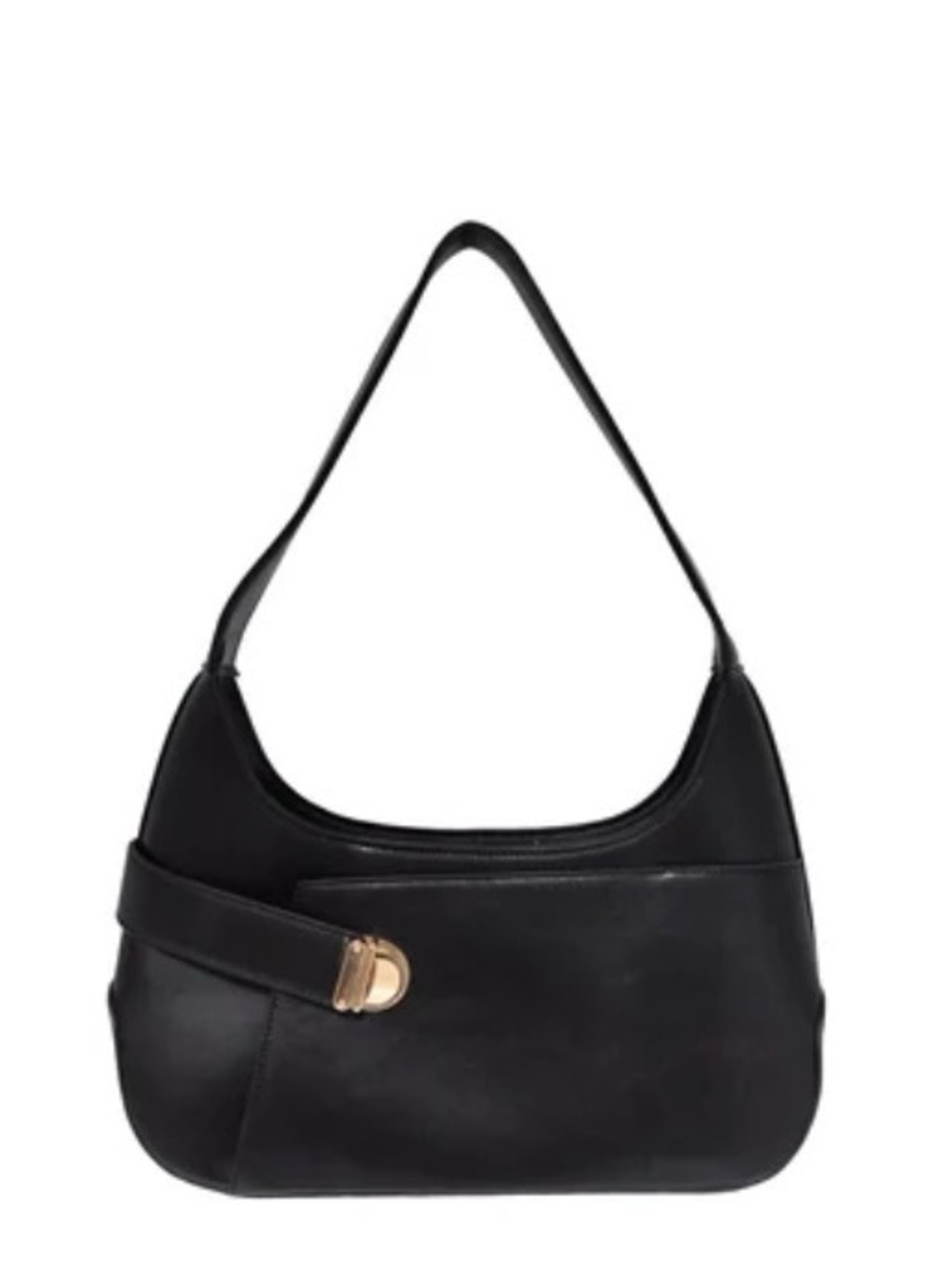 NWOT Sleek Black Shoulder Bag with gold  Accent